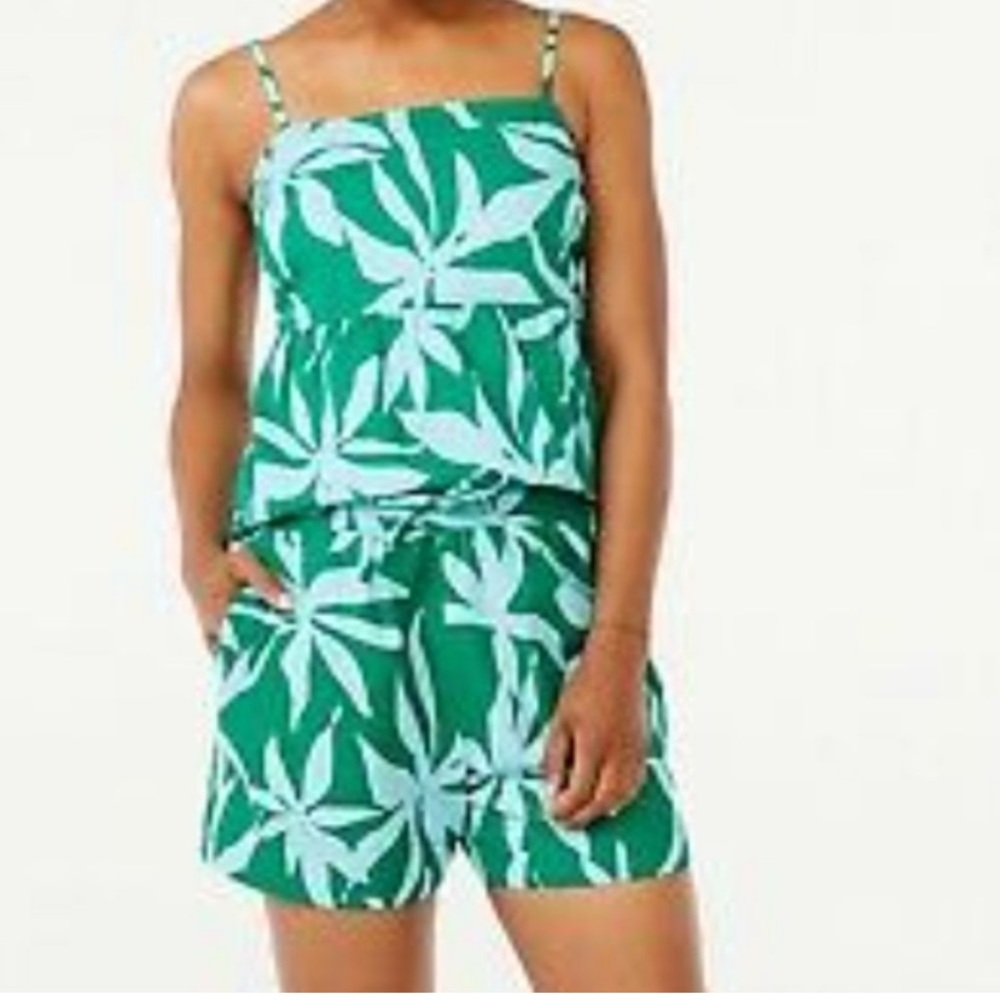 Free Assembly Top Spaghetti Strap Green Leaf Stretch Shorts Sz Med